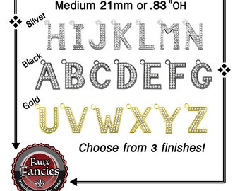 Rhinestone Letter Charms: 21mm Dangle Alphabet Initial