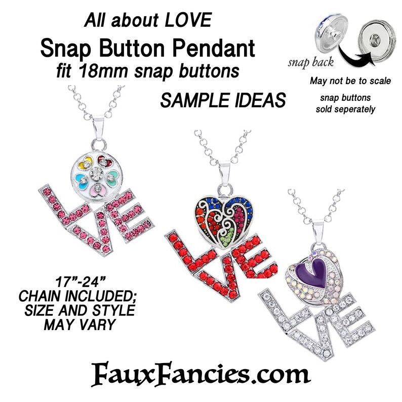 SALE Rhinestone LOVE Pendant, Love Snap Button Pendants, Valentine Snap Jewelry, Ginger Snaps, SnapJewelry, SnapButtonJewelry, SaleSnap image 3