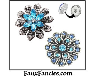 SNAP Buttons, BLUE Snap Buttons, 18mm Ginger Snaps, Snap Charms, Changeable Snap, Rhinestone Snaps, SnapPopper, #FlowerSnaps, Flower Charms