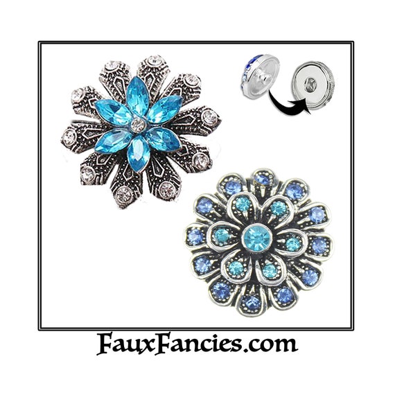 SNAP Buttons, BLUE Snap Buttons, 18mm Ginger Snaps, Snap Charms, Changeable Snap, Rhinestone Snaps, SnapPopper, #FlowerSnaps, Flower Charms