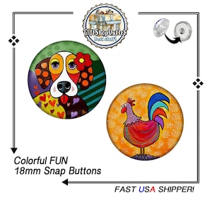 Botones a presión de colores, hermosos botones a presión de jengibre de 18 mm, dije de gallo, botón a presión de perro, dije de perro