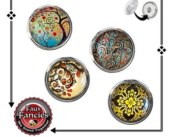 SNAP BUTTONs, CABOCHON Snap Charms, 18mm Colorful Mandala Charm, #CabochonSnaps, #SnapButtons, #BraceletCharms, #BraceletSnaps. #SnapJewelry