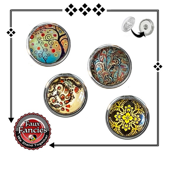 SNAP BUTTONs, CABOCHON Snap Charms, 18mm Colorful Mandala Charm, #CabochonSnaps, #SnapButtons, #BraceletCharms, #BraceletSnaps. #SnapJewelry