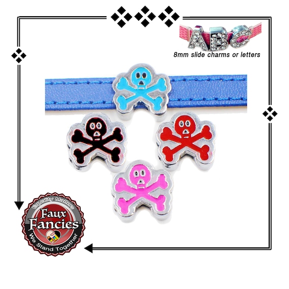 Arguhh... SKULL and Crossbones Slider charms, slide charms, Halloween Charms, 8mm charms, Pirate charms, Charms for Halloween, #SlideCharms