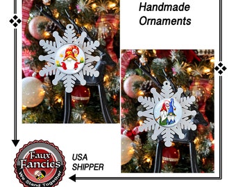 CHRISTMAS Ornaments, HANDMADE Christmas SNOWFLAKE ORNAMENTs, Gnome ornament, Gnome Christmas ornament, #ChristmasOrnament, #GnomeOrnament