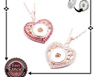 Rose Gold HEART Snap Button Pendant, RHINESTONE Heart Snap Button Jewelry, Ginger Snap, #RhinestoneSnapJewelry,#SnapButtonJewelry,#SnapSnap