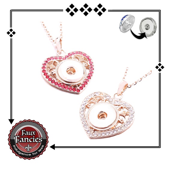 Rose Gold HEART Snap Button Pendant, RHINESTONE Heart Snap Button Jewelry, Ginger Snap, #RhinestoneSnapJewelry,#SnapButtonJewelry,#SnapSnap