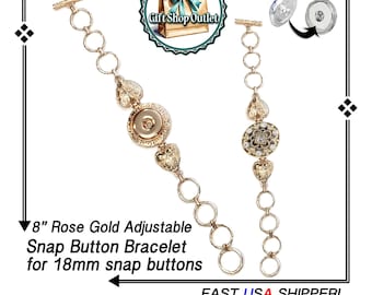 Rose Gold Snap Button ADJUSTABLE HEART Bracelet, Snap Jewelry for Ginger Snap, Gift for her, Snap Button Jewelry, #RoseGoldBracelet