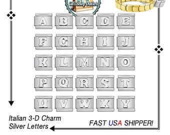 ITALIAN SiLVER TONE LETTER Charms, Italian Letter Charm, Italian Bracelet Links, Gift for Her, #ItalianCharmBracelet, #InitialsCharms