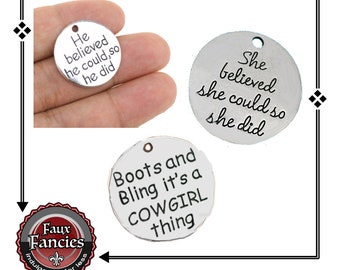 Bracelet Charm, She Believed, He Believed, Cowgirl Thing, MULTIPLE DISCOUNTS, #WordCharms, #Charms, #JewelryCharms, #AffirmationCharms