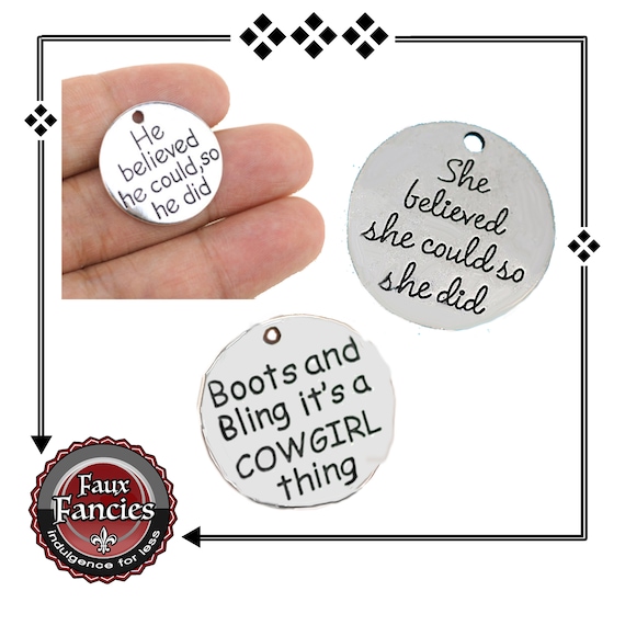 Bracelet Charm, She Believed, He Believed, Cowgirl Thing, MULTIPLE DISCOUNTS, #WordCharms, #Charms, #JewelryCharms, #AffirmationCharms