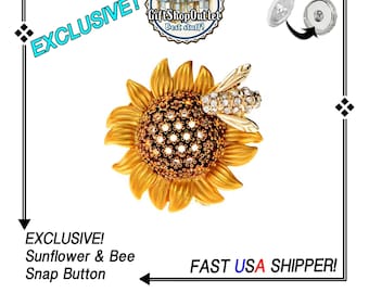 EXCLUSIVE! 18mm Sunflower with BEE Snap Button, Ginger Snaps, #SnapButton, Snap Charms, Sunflower Charm, #SunflowerSnap, Snap Button Jewelry
