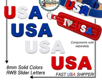 USA Solid Color Slide Letters, 8mm Slide Letters, MULTIPLE DISCOUNTS, Alphabet Charms, Jewelry Gift, Rhinestone Letters, Dangle Letters