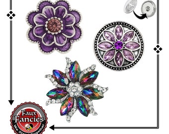 Rhinestone PURPLE Snap Buttons, FLOWER Snaps Buttons, Ginger Snaps, Snap Charms, #SnapButtons, #SnapCharms, #FlowerCharm, #SnapJewelry