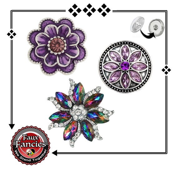 Rhinestone PURPLE Snap Buttons, FLOWER Snaps Buttons, Ginger Snaps, Snap Charms, #SnapButtons, #SnapCharms, #FlowerCharm, #SnapJewelry