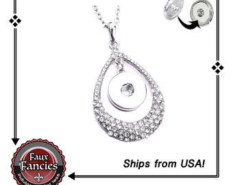 Rhinestone Snap Button Pendant Necklace: 18mm Interchangeable Jewelry Gift
