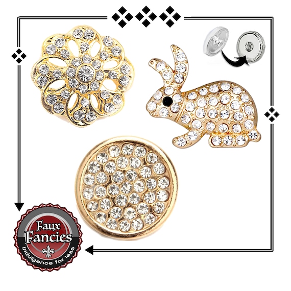Very NICE Gold Tone and RHINESTONE SNAP Buttons, Ginger Snaps, Snap Charms, #BraceletCharms, #SnapCharm, #SwitchableSnaps, #BunnySnapButtons
