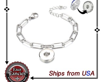Snap Button Bracelet: Stainless Steel Charm Bracelet, Fits 18-20mm Snaps