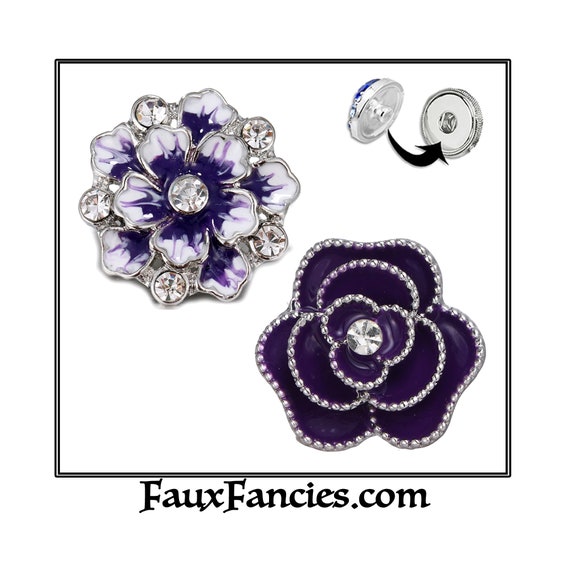 AMAZING PURPLE Snap Buttons, 18mm Ginger Snaps, Flower Snap Charms, Changeable Snap, Rhinestone Snaps, Flower charm, RhinestoneCharm, #Snaps