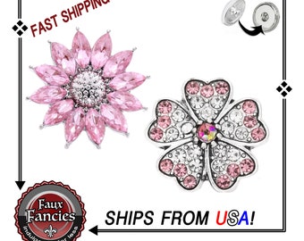 GORGEOUS Pink RHINESTONE Snap Buttons, 18mm Rhinestone SNAP, Flower Snap Charm, #BraceletCharms, #SnapCharm, #PinkSnapButtons, #FlowerSnap