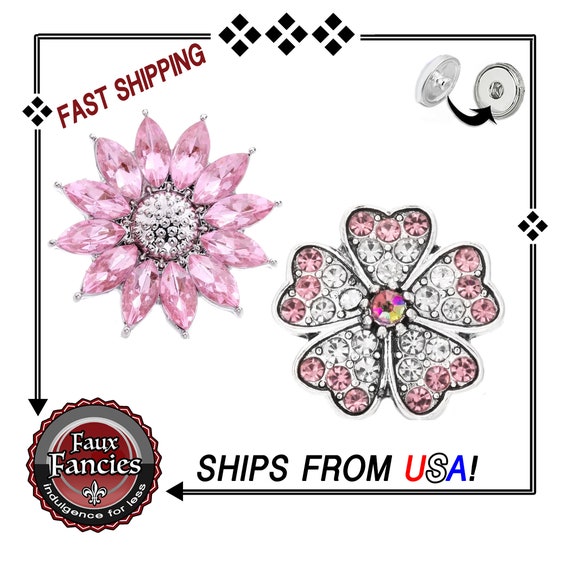 GORGEOUS Pink RHINESTONE Snap Buttons, 18mm Rhinestone SNAP, Flower Snap Charm, #BraceletCharms, #SnapCharm, #PinkSnapButtons, #FlowerSnap