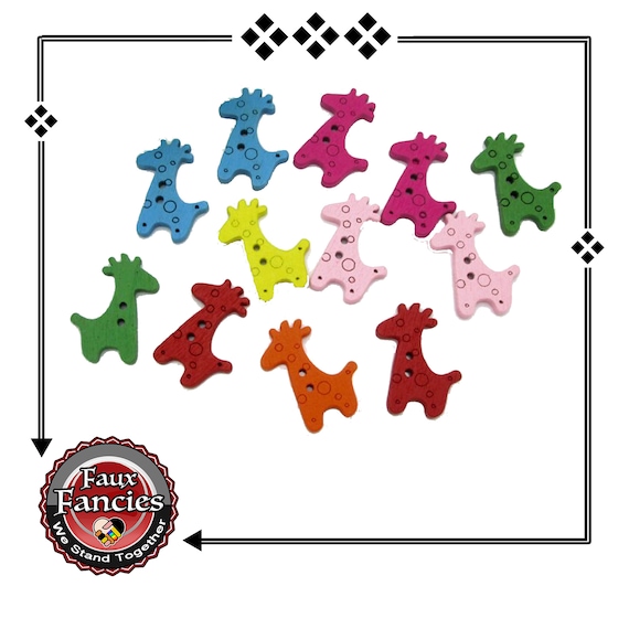 CLEARANCE! BUTToNS, BuTTONS! 3 PCs Colorful GIRAFFE Wooden Buttons, Giraffe Charm, Giraffe Scrapbook Buttons, #WoodenButtons, #CraftButtons
