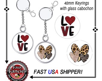 Handmade Love Heart Keyring: 40mm Glass Cabochon