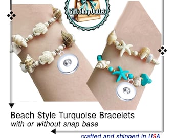 Turquoise Shell Snap Button Bracelet: Adjustable Beach Jewelry