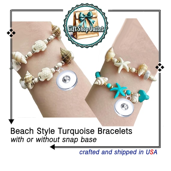 OUR Snap Button BEACH Bracelet, Adjustable Turquoise Snap Bracelet, Snap Bracelet, #SnapJewelry,#SnapBracelet,#BeachBracelet, #ShellBracelet