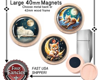 SALE! KITTiES ON THe MOON Handmade Magnets, Cat Magnet, KittyGift, #CatLove, #CatMomGift, #KittyOnTheMoon, #CatLover, #GiftForCatMom, Magnet