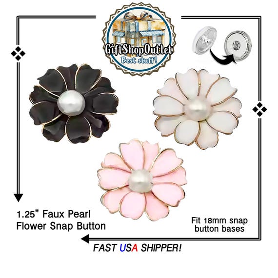 EXCLUSIVE PEARL FLOWER Snap Button, Pearl Snap Button, Flower Charm, #FlowerSnapButton, #PearlSnap, #SnapButton, Snap Jewelry, #PearlCharm