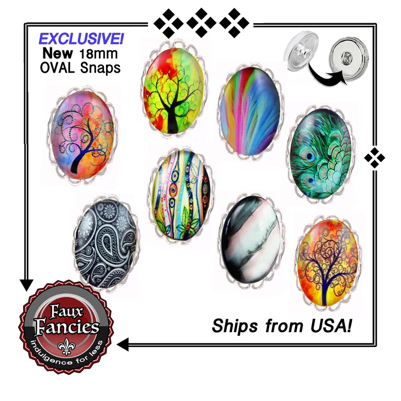 NEW Oval SNAP Buttons, Colorful Tree Snap Buttons, 18mm Cabochon Snap ...