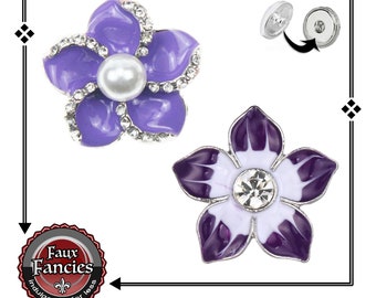 Flower Snap Buttons, Spring Ginger Snaps, Purple Snap Charms, Rhinestone Snaps, #FlowerSnaps, #SnapCharm, #RhinestoneCharms, #SnapJewelry
