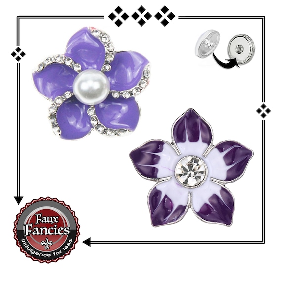Flower Snap Buttons, Spring Ginger Snaps, Purple Snap Charms, Rhinestone Snaps, #FlowerSnaps, #SnapCharm, #RhinestoneCharms, #SnapJewelry