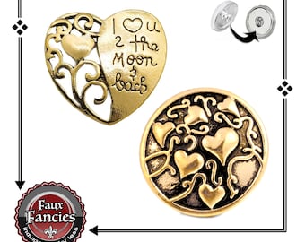 BEAUTIFUL GOLD Tone HEART Snap Buttons, 18mm Ginger Snaps, Snap Charms, #HeartSnap, #BraceletCharm, #SnapCharm, #SwitchableSnap, #SnapCharms