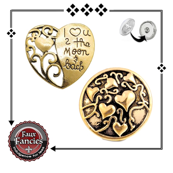 BEAUTIFUL GOLD Tone HEART Snap Buttons, 18mm Ginger Snaps, Snap Charms, #HeartSnap, #BraceletCharm, #SnapCharm, #SwitchableSnap, #SnapCharms
