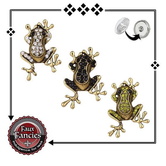 FROG Charm, Rhinestone FROG Snap Buttons, Ginger Snaps, Snap Charm, #BraceletCharms, #SnapCharms, #SwitchableSnaps, #SnapJewelry, #FrogCharm