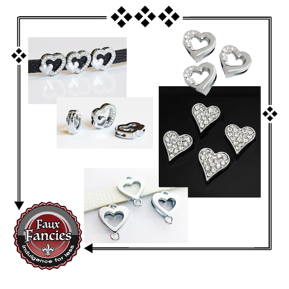 8mm Rhinestone Heart, Slider Heart, Slide Heart, Slide Charms, RhinestoneCharm, 8mm Charms, Jewelry Gift, Slider Charm, Gift for her