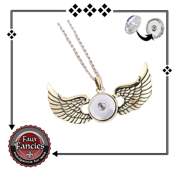 Angel Wings Snap button gold tone pendant, ginger snap pendant, snap on jewelry, snap on button, #SnapButtons, Changeable snap, chunk snap