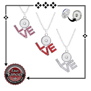 SALE Rhinestone LOVE Pendant, Love Snap Button Pendants, Valentine Snap Jewelry, Ginger Snaps, SnapJewelry, SnapButtonJewelry, SaleSnap image 1