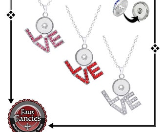 SALE Rhinestone LOVE Pendant, Love Snap Button Pendants, Valentine Snap Jewelry, Ginger Snaps, #SnapJewelry, #SnapButtonJewelry, #SaleSnap