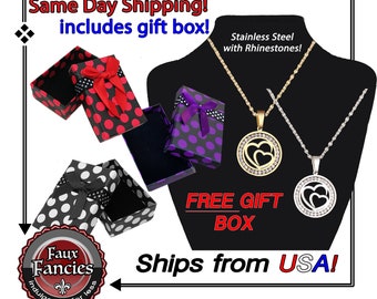 Stainless Rhinestone Double Heart Pendant Necklace