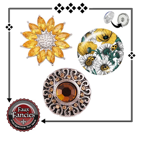 SNAP BUTTONS, Sunlower RHiNESTONE Snap Charm, GOLDEN Ginger Snap, Switchable Snap, #BraceletChars, #SnapCharm, #RhinestoneSnaps, #SnapButton