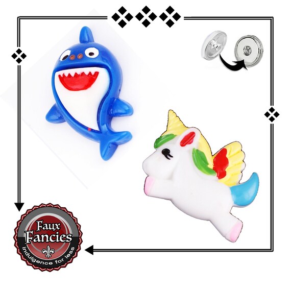 Exclusive Shark Snap Buttons, Unicorn Ginger Snap, 18mm Snap Charm, #BraceletCharm, Rhinestone Snap, #SnapJewelry, Shark Charm, #SnapButton
