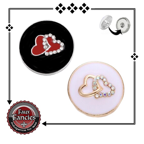 Beautiful HEART Snap Buttons, 18mm Ginger Snaps, Heart Snap Charms, #RhinestoneSnaps, #HeartCharms, #SnapCharm, Wedding Charm, #HeartSnap