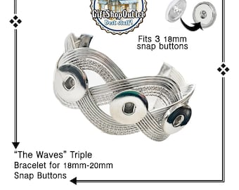 Triple Wide Stainless Steel Snap Button Bracelet - 18mm Charm Jewelry
