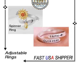 CUTE SPiNNER Sunflower and Bee ADJUSTABLE Ring or FAiTH Over FEAR Adjustable Ring, Spinner Ring, Faith Over Fear, Friendship Ring