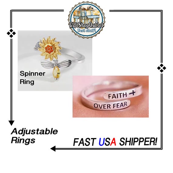 CUTE SPiNNER Sunflower and Bee ADJUSTABLE Ring or FAiTH Over FEAR Adjustable Ring, Spinner Ring, Faith Over Fear, Friendship Ring
