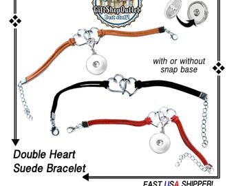 SUEDE DOUBLE HEART Bracelet, Suede Snap Button Bracelet, Snap Button Bracelet, #DoubleHeartBracelet, #HeartBracelet