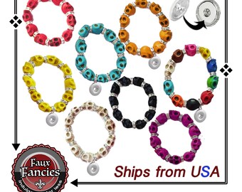 Skeleton STRETCH Bracelet, Dyed Turquoise 6mm Bead Bracelet with or without snap base, #SnapJewelry, #SnapButton, #StretchBracelet